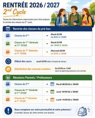 illustration dates et organisation de la rentrée 2026 pour 2nde Cycle.png